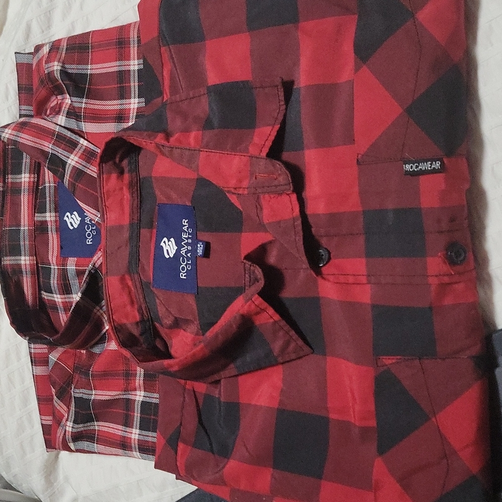 Mens 4xb Rocawear plaid casual button down short sleeves